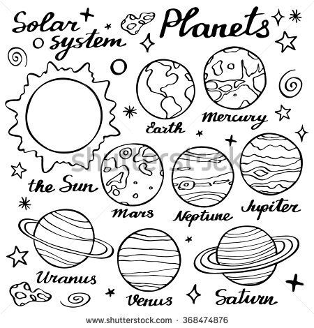 450x470 planets set hand drawn cartoon collection of solar system planets - Solar Drawing