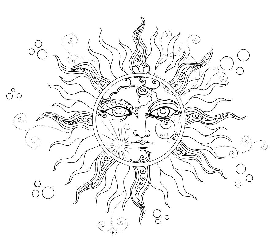 900x822 solar eclipse moon face line drawing drawing - Solar Drawing
