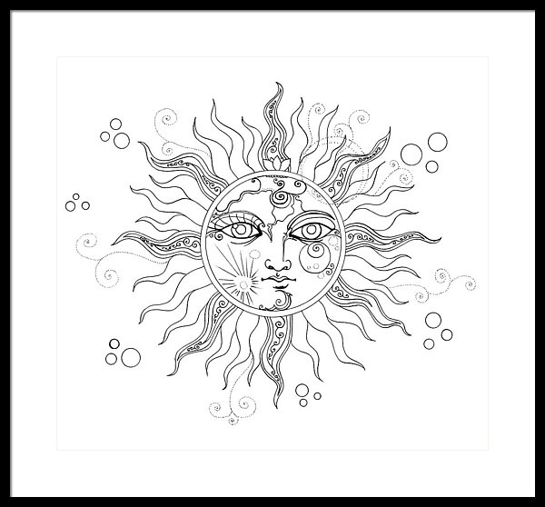 600x558 solar eclipse moon face line drawing framed print - Solar Eclipse Drawing