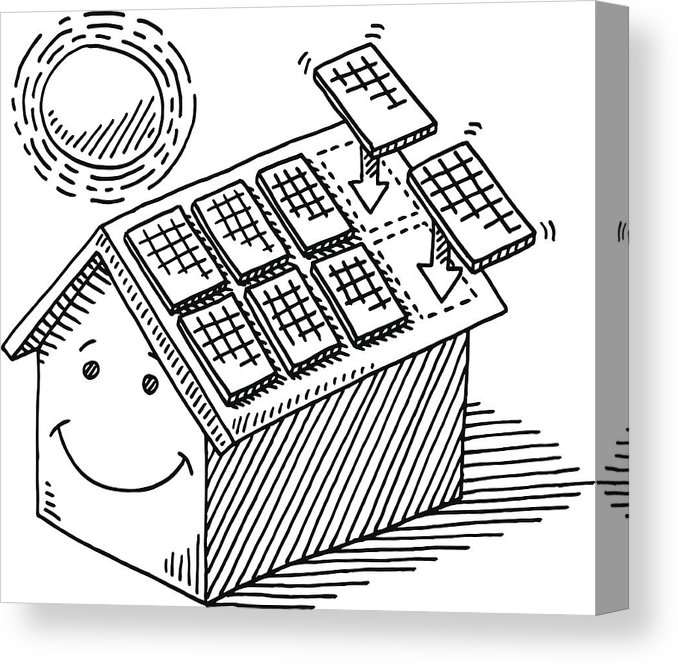 678x665 home solar panel roof sun energy drawing canvas print canvas art - Solar Panel Drawing