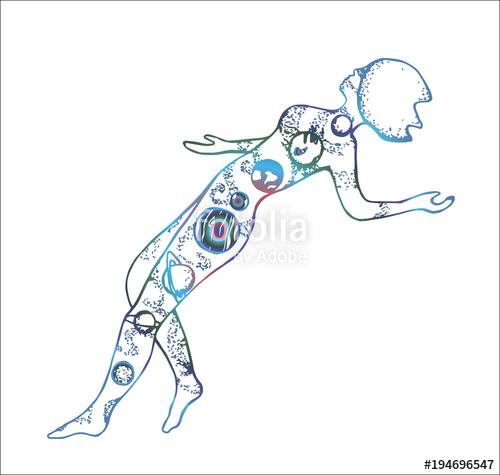 500x475 silhouette of a girl with planets of the solar system inside - Solar System Drawing