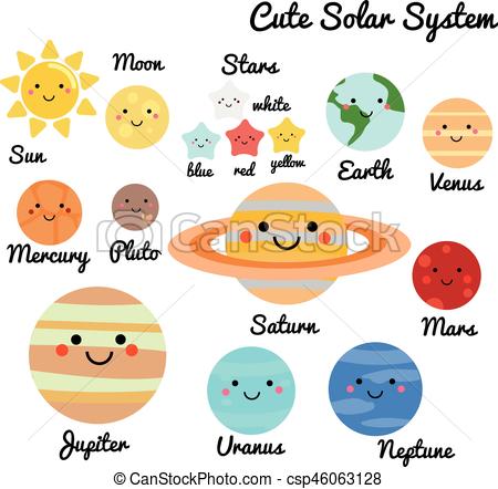 450x442 Cute Galaxy, Space, Solar System Elements Kawaii Moon, Sun - Solar System Drawing For Kids
