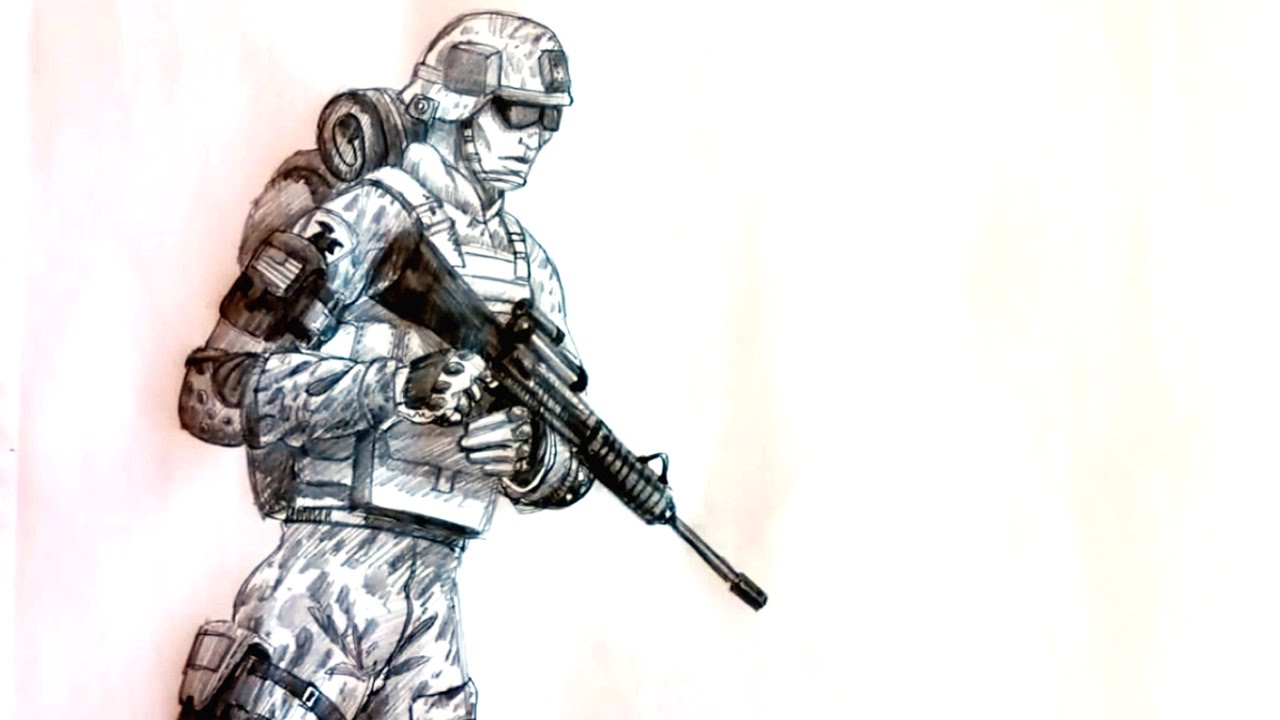 1280x720 How To Draw A Soldier Step - Soldier Drawing