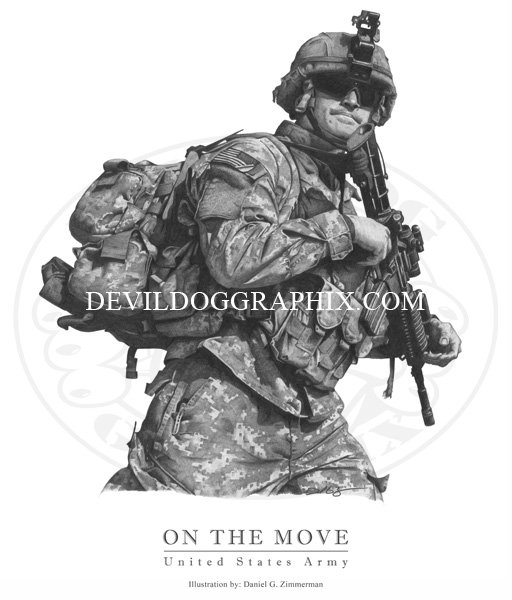 512x600 devil dog graphix on the move u s soldier drawing print - Soldier Drawing Pictures
