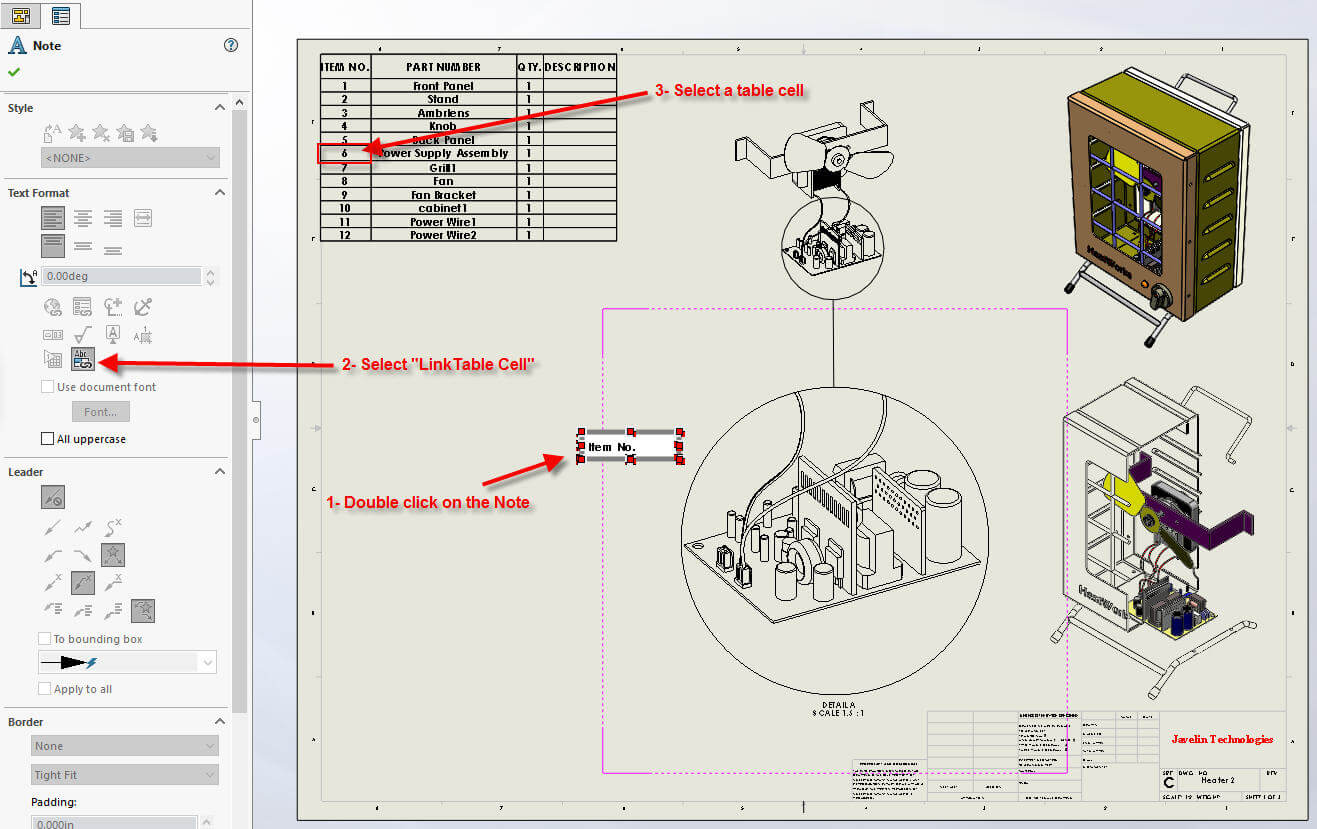 1317x829 Linking A Note To A Tableom Cell In Solidworks - Solidworks Drawing