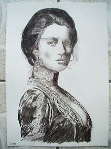 225x300 Charcoal Sketch Drawing James Bond Girl Jane Seymour As - Solitaire Drawing