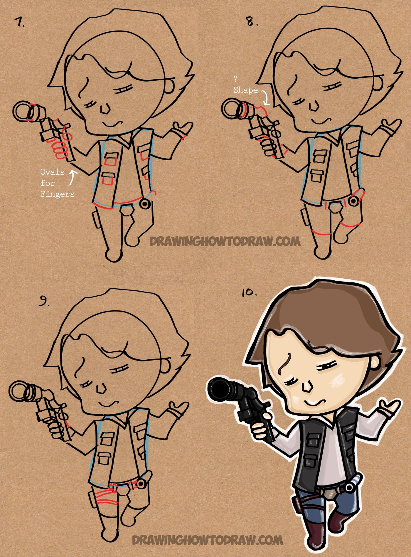 1400x1897 how to draw chibi cartoon han solo from star wars step - Solo Drawing