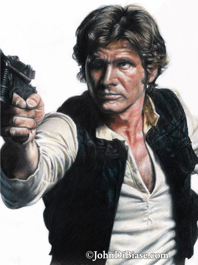 694x931 colored pencil drawing of harrison ford as han solo - Solo Drawing