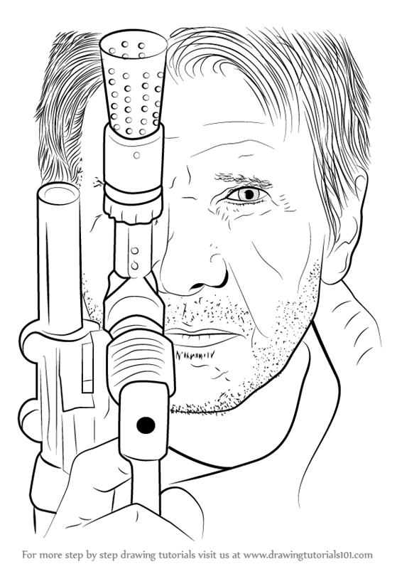 566x800 learn how to draw han solo with blaster from star wars - Solo Drawing