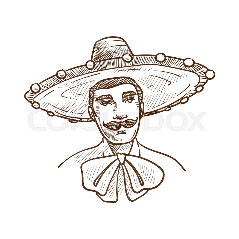 800x800 man wearing sombrero hat and big bow stock vector colourbox - Sombrero Drawing