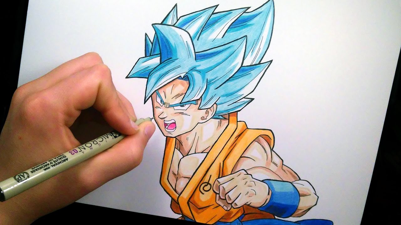 1280x720 Son Goku Super Saiyan God Blue Speed Drawing - Son Goku Drawing