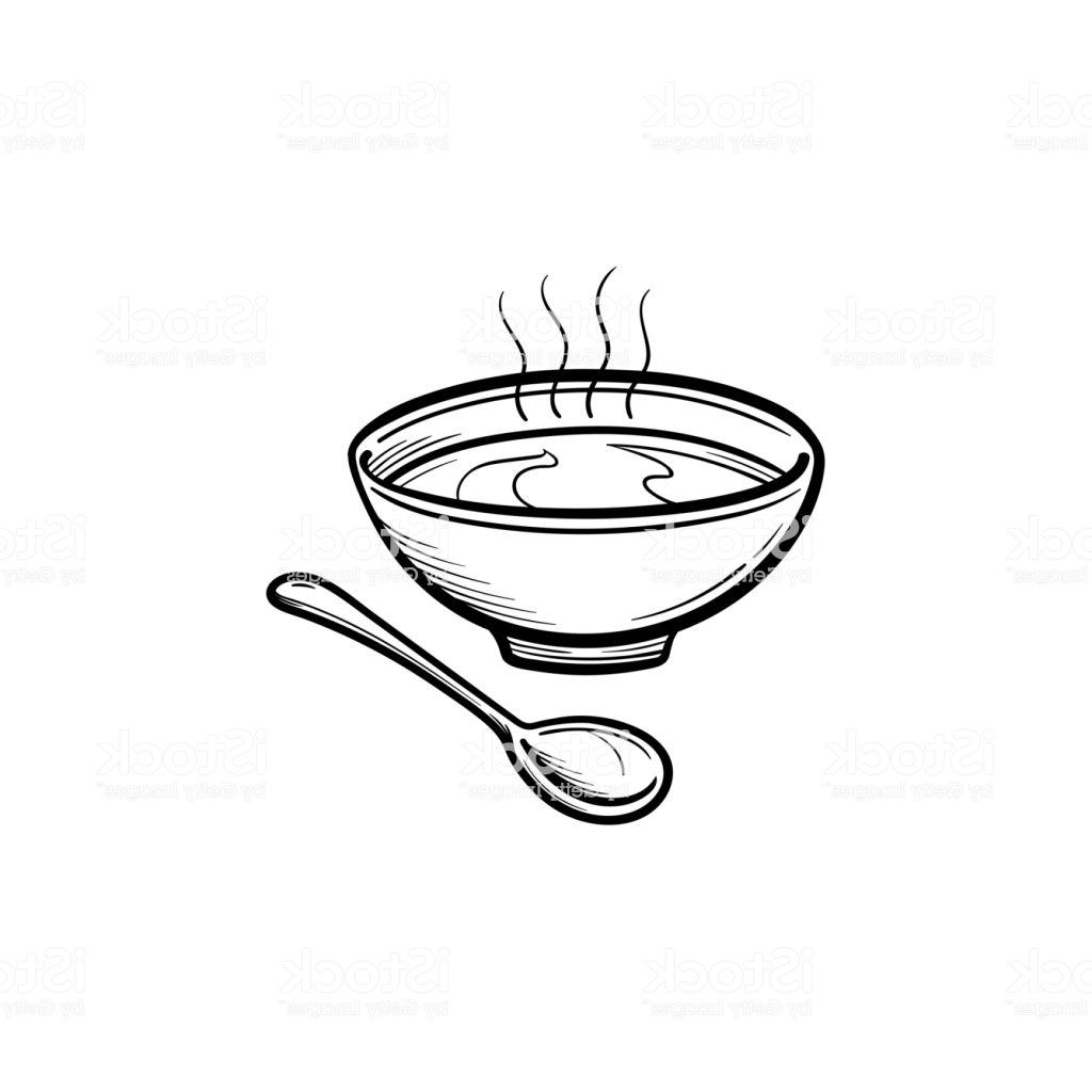 1024x1024 Best Hd Bowl Of Soup With Spoon Hand Drawn Sketch Icon Vector Library - Soup Drawing