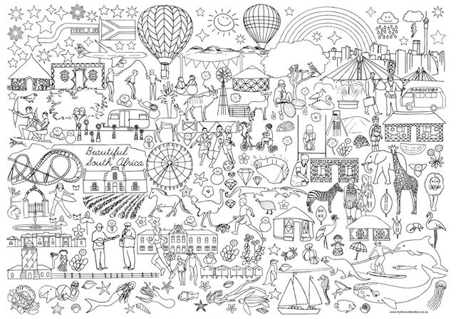 640x448 beautiful south africa colouring poster - South Africa Drawing