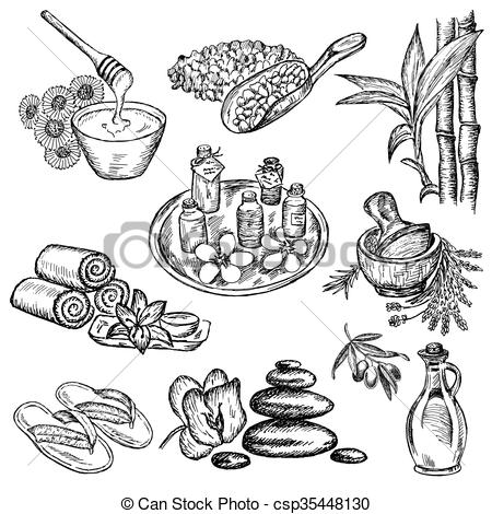 450x470 spa sketch set spa set of vector sketches hand drawn - Spa Drawing