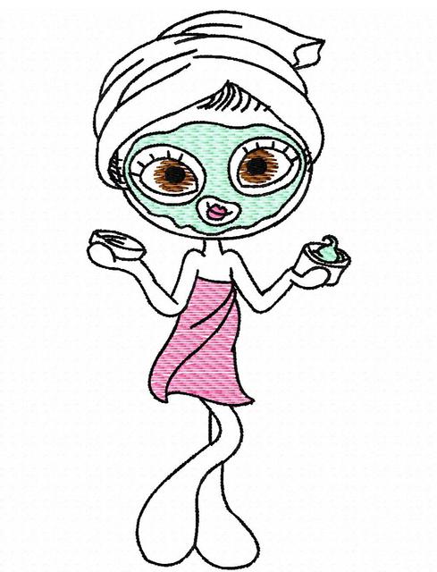 489x640 swirly girl spa day sketch machine embroidery design - Spa Drawing
