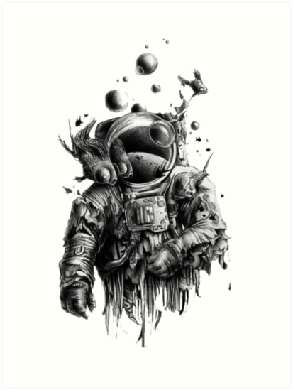 413x549 undead astronaut floating in space art prints - Space Art Drawing