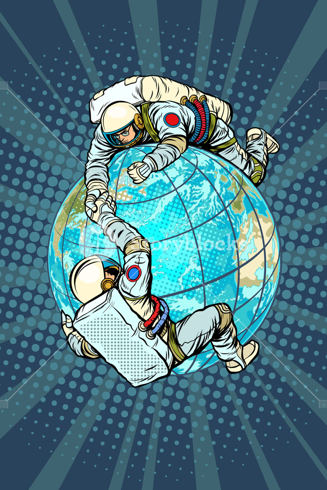 667x1000 international space cooperation concept pop art retro vector - Space Cartoon Drawing