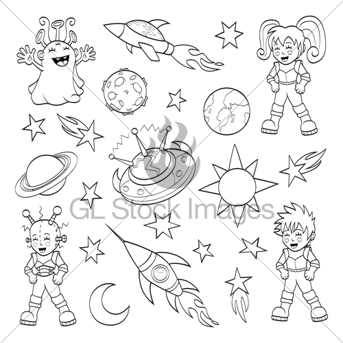 500x500 Cartoon Outer Space Set - Space Cartoon Drawing