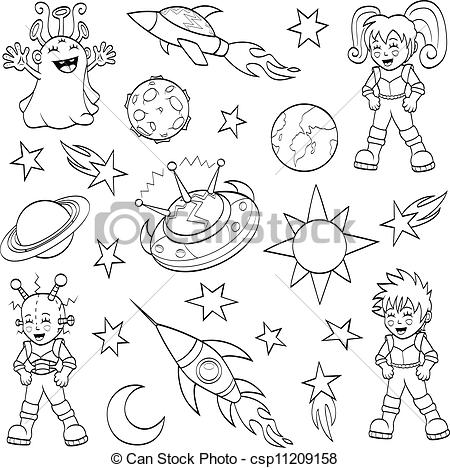 450x468 Cartoon Outer Space Set An Illustration Of Cartoon Children - Space Cartoon Drawing