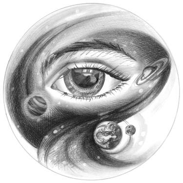 375x375 Space Illustration With The Eye And The Planets Drawing - Space Drawing