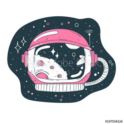 500x500 Space Illustrations Hand Drawn Vector Set Cute Cartoon Style - Space Helmet Drawing