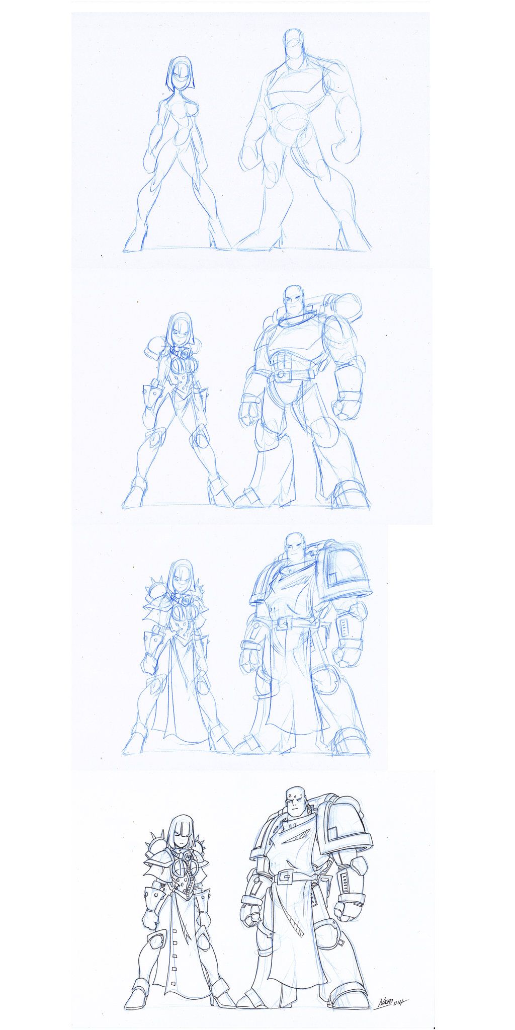 1024x2047 space marine and sister drawing process - Space Marine Drawing