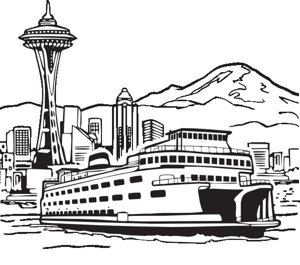 600x529 seattle images seattle ferry, mountains, and space needle - Space Needle Drawing