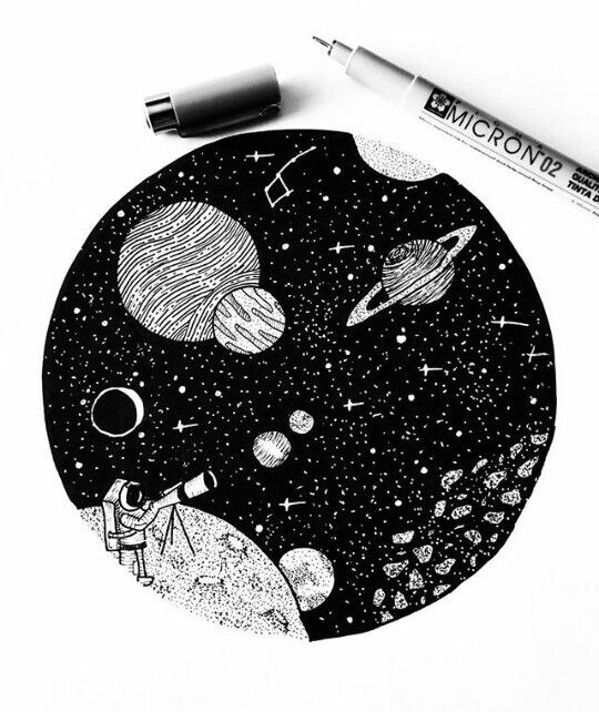 540x642 Ilustraciones In Space Drawings, Black - Space Pencil Drawing