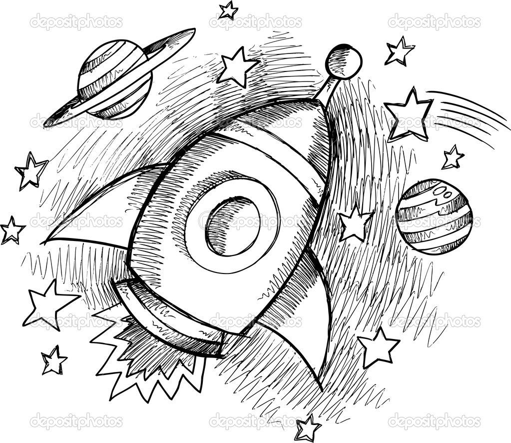 1023x886 rocket sketch drawing and cute outer space rocket sketch vector - Space Rocket Drawing