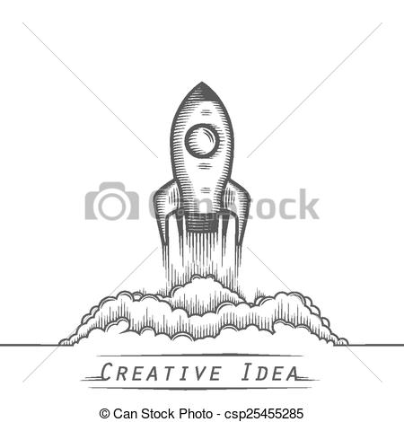 450x470 space rocket launch tattoo art vector illustration - Space Rocket Drawing