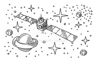 314x200 Satellite Space Stars Planet Drawing Stock Vectors - Space Satellite Drawing