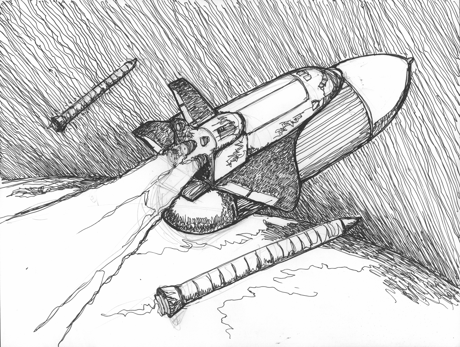 1500x1134 pen and ink space shuttle illustration - Space Shuttle Drawing