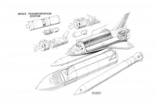 600x407 prints of nasa space shuttle transportation cutaway drawing - Space Shuttle Drawing