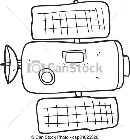 439x470 freehand drawn black and white cartoon space station - Space Station Drawing