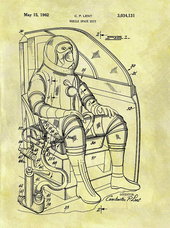 672x900 space suit patent drawing - Space Suit Drawing
