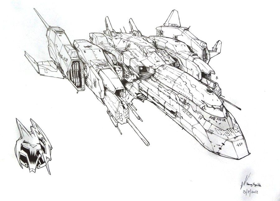 900x647 a very nice detailed lineart drawing of a spaceship concept - Spacecraft Drawing