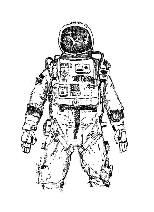 600x825 Spaceman Pen And Ink - Spaceman Drawing