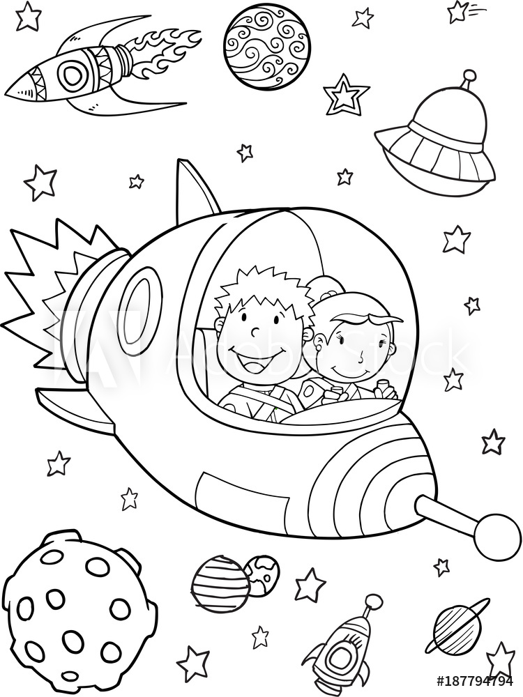 750x1000 printed kitchen splashbacks spaceship rocket outer space vector - Spaceship Cartoon Drawing