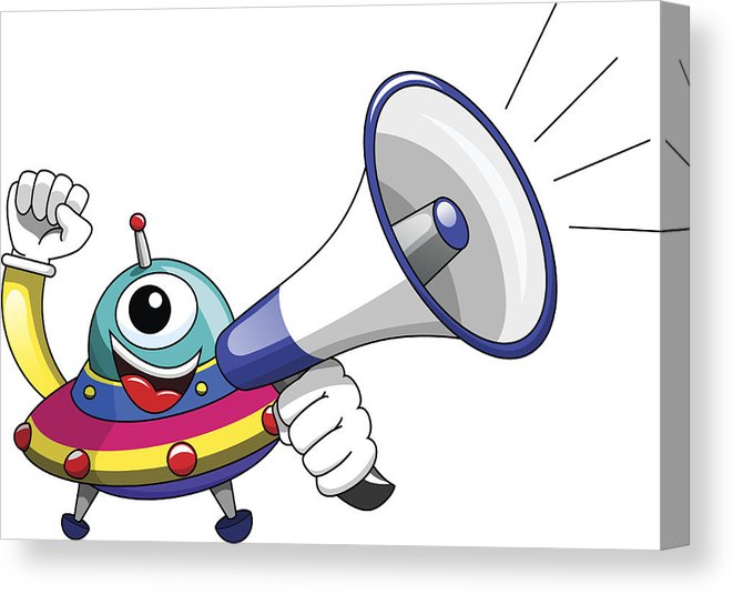 661x535 cartoon alien ufo spaceship speaking megaphone isolated canvas - Spaceship Cartoon Drawing