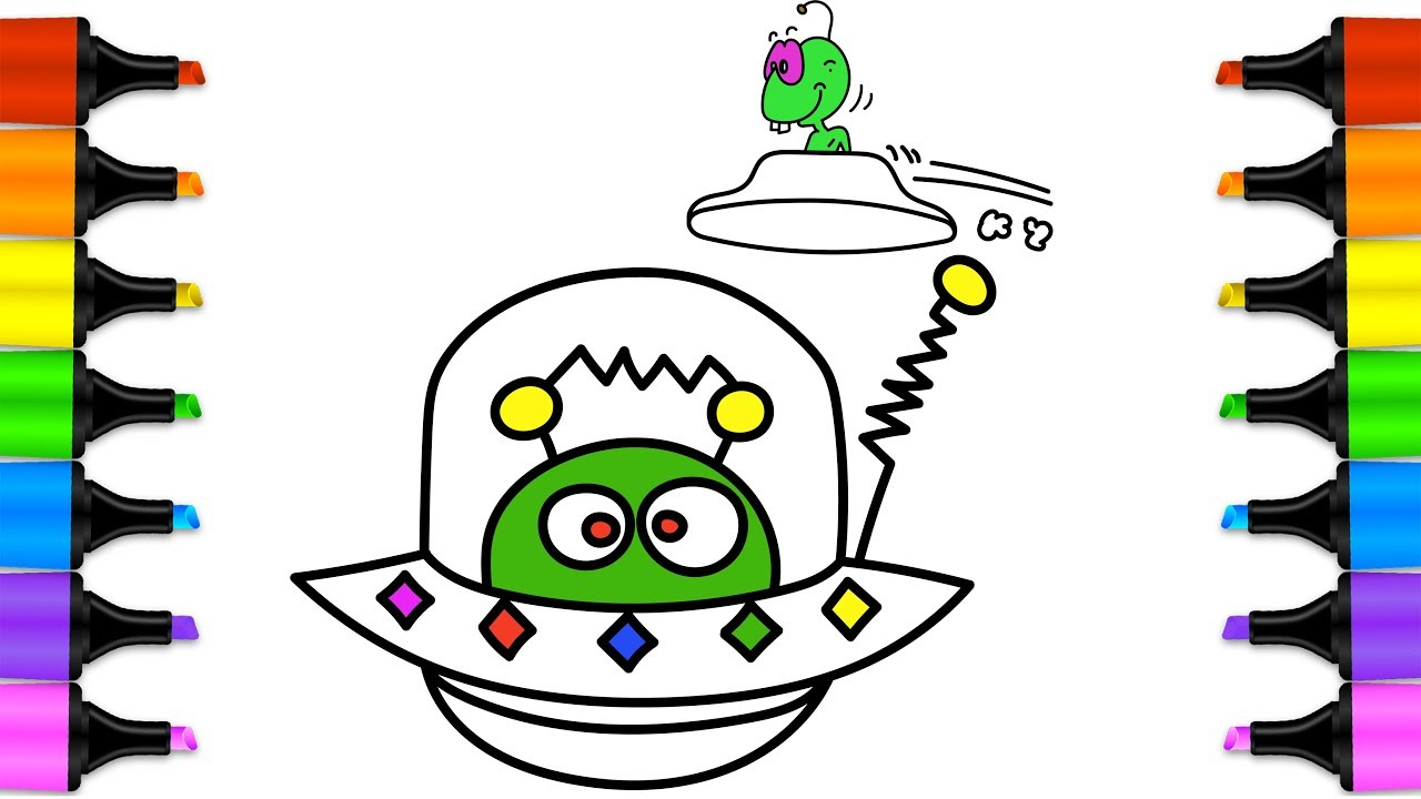 1280x720 Spaceship Drawing For Kids And Coloring Pages And How To Draw - Spaceship Drawing Pictures