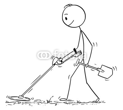 400x359 cartoon stick drawing conceptual illustration of treasure hunter - Spade Drawing