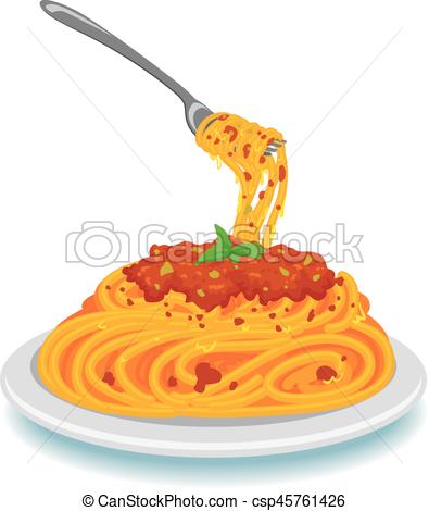 395x470 vector illustration of spaghetti with fork on plate - Spaghetti Drawing