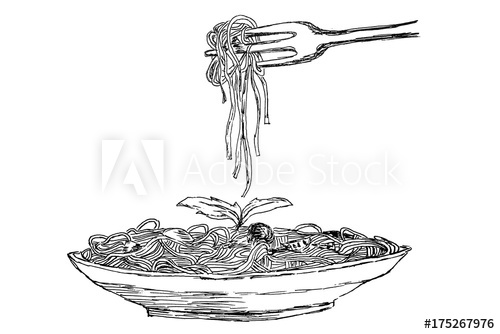 500x334 drawing spaghetti pasta with meatballs and tomato sauce, food - Spaghetti Drawing