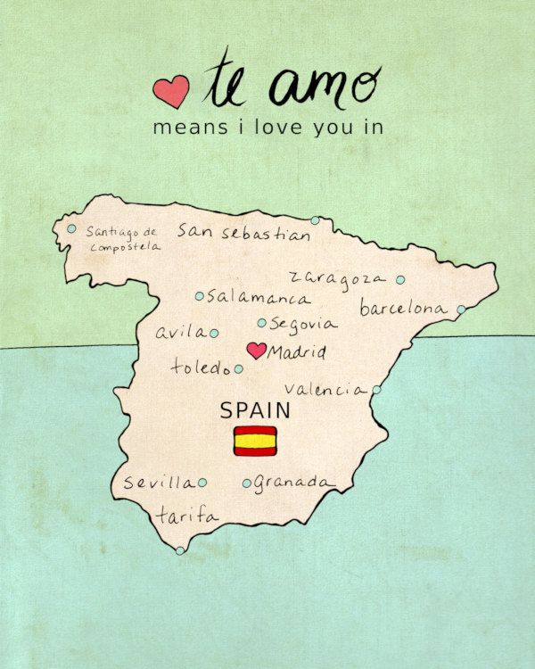 600x750 I Love You In Spain Typographic Illustration Digital Art Poster - Spain Map Drawing
