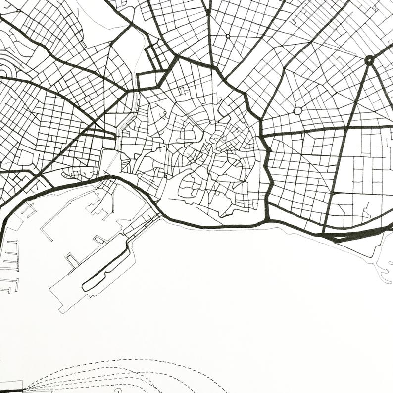 794x794 palma de mallorca map street map spain city map drawing black etsy - Spain Map Drawing