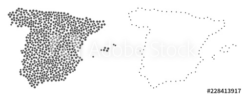 500x198 dot and contour map of spain created with dots vector gray - Spain Map Drawing