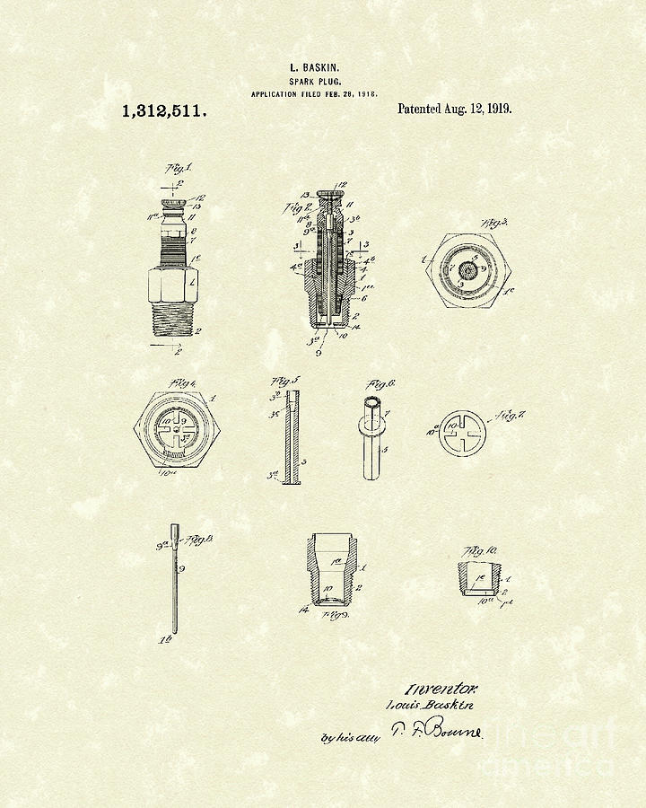 720x900 Spark Plug Patent Art Drawing - Spark Drawing