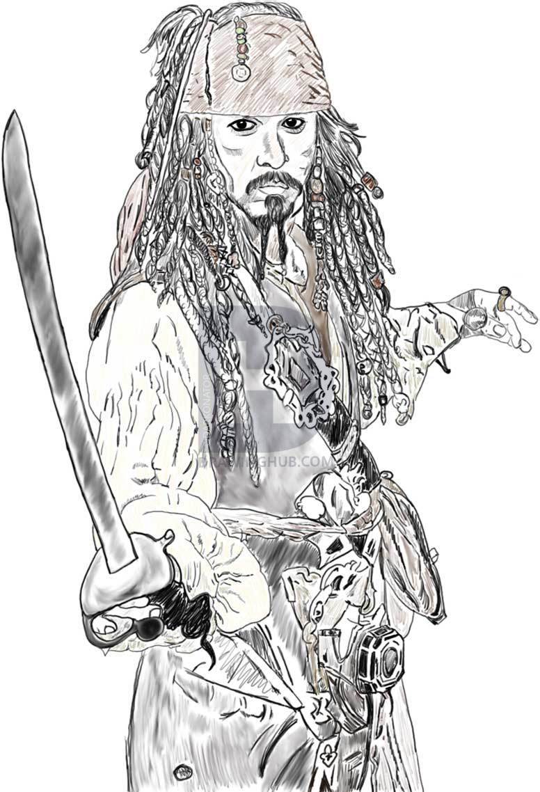 776x1138 How To Draw Johnny Depp As Jack Sparrow The Pirate, Step - Sparrow Drawing
