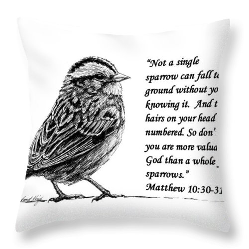 500x500 Sparrow Drawing With Scripture Throw Pillow For Sale - Sparrow Drawing