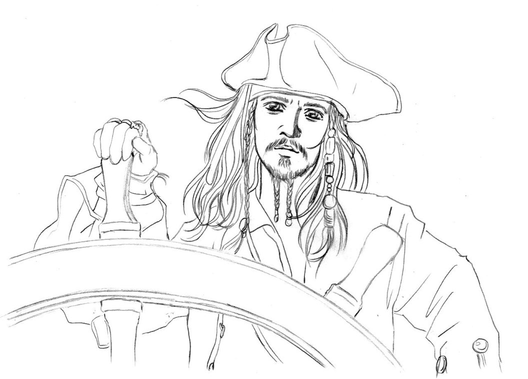 1056x757 Jack Sparrow Line Drawing - Sparrow Line Drawing